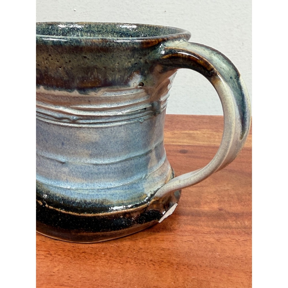 Handmade Studio Pottery Mug Blue Brown Drip Glaze Hand Thrown Signed Stoneware - Picture 4 of 12